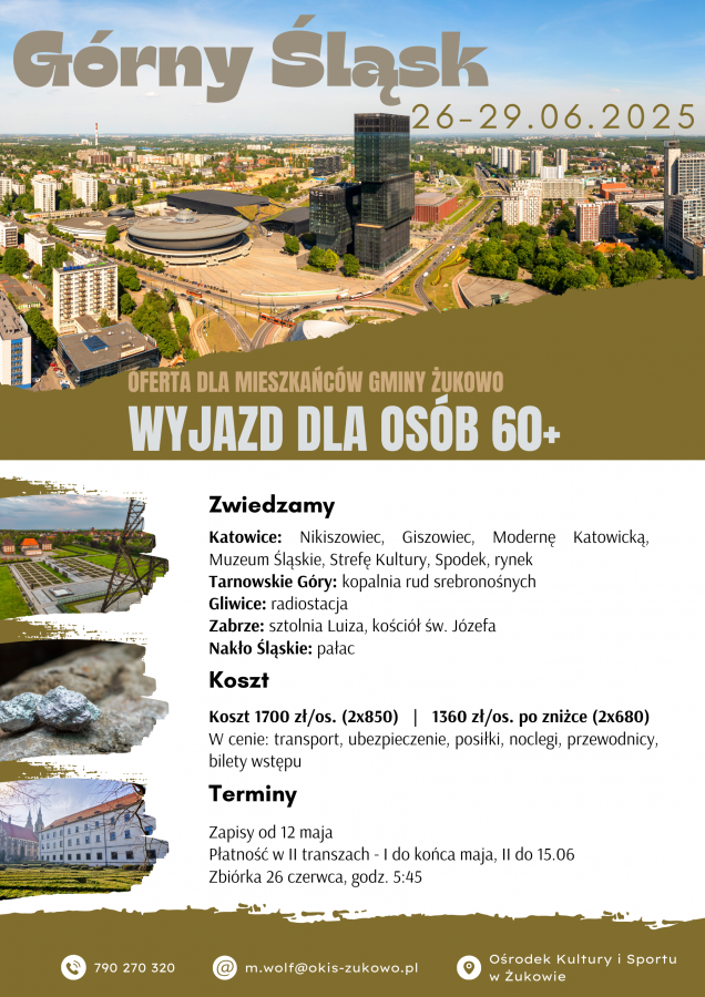 Górny Śląsk - oferta wycieczki dla mieszkańców Gminy Żukowo 60+